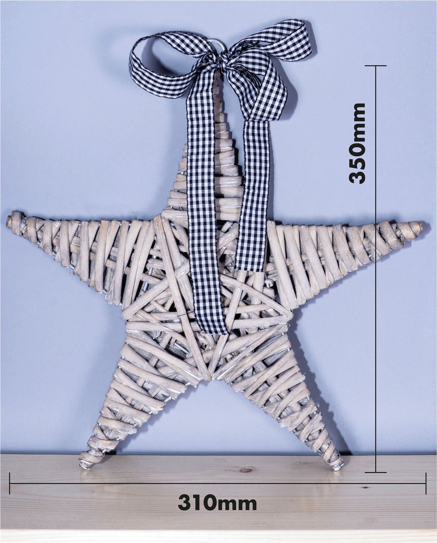 Natural Woven Wicker Christmas Star Hanging Decoration Light Grey