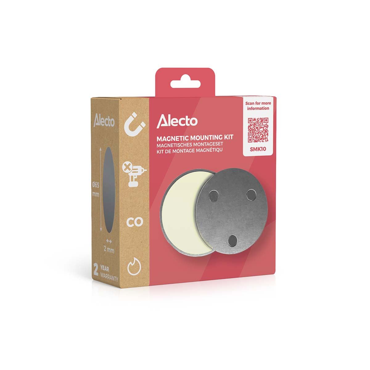Alecto Magnetic Easy Mounting Kit for Smoke Alarms and Carbon Monoxide Detectors | 64mm Disc | 1 Pack