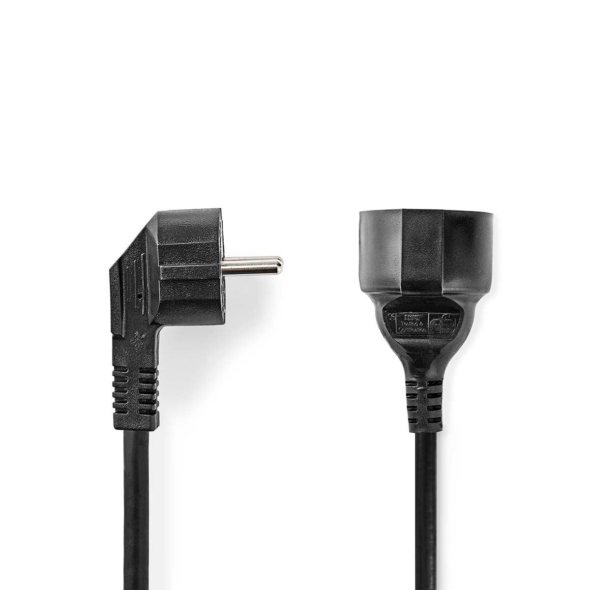 Nedis Power Cable | Plug with earth contact male | Plug with earth contact female | Angled | Straight | Nickel Plated | 5.00 m | Round | PVC | Black | Label