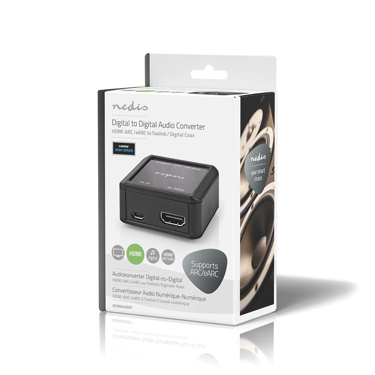 Nedis Digital Audio Converter | 1-way | Connection input: DC Power / HDMI™ Input to Connection output: 1x Coax Audio / 1x TosLink Female | Automatic | Anthracite