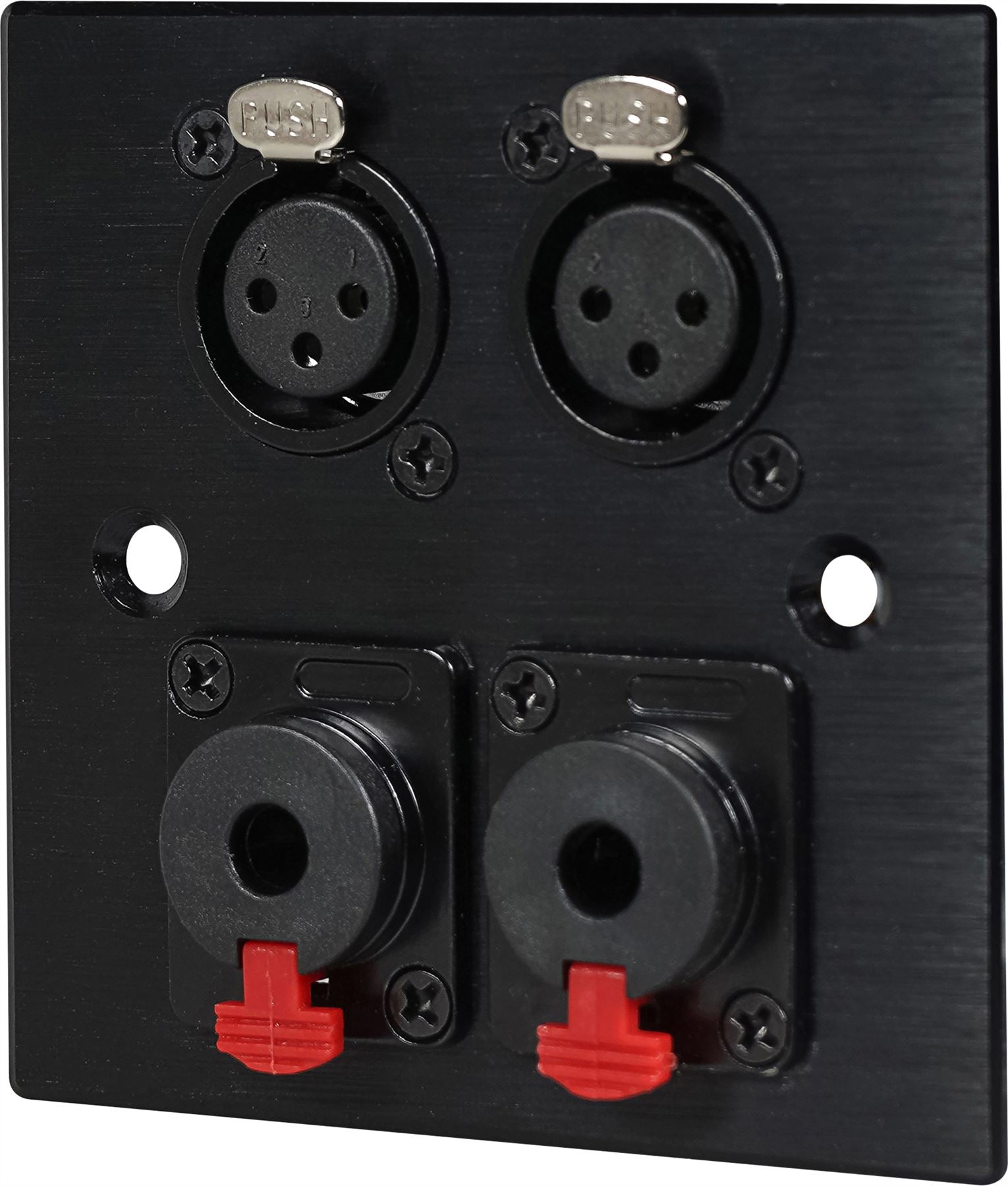 Black Wall Face Plate Electrical AV Slim Series 2 x Female XLR & 2 x 6.3mm Microphone Jack wall plate Metal