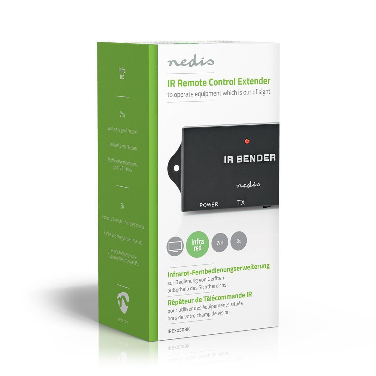 Nedis IR Remote Control Receiver Extender Kit Controls 3 Devices 7m Range for DVD Players, Set-Top Boxes, TV, Home Cinema - Black