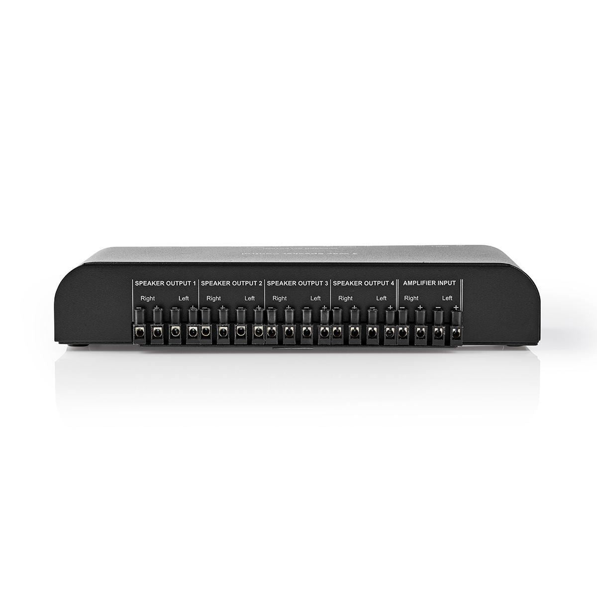 Nedis 4 Way Speaker Switcher Selector Box with Terminal Screw Clamp Connectors 200W Switchable, Black