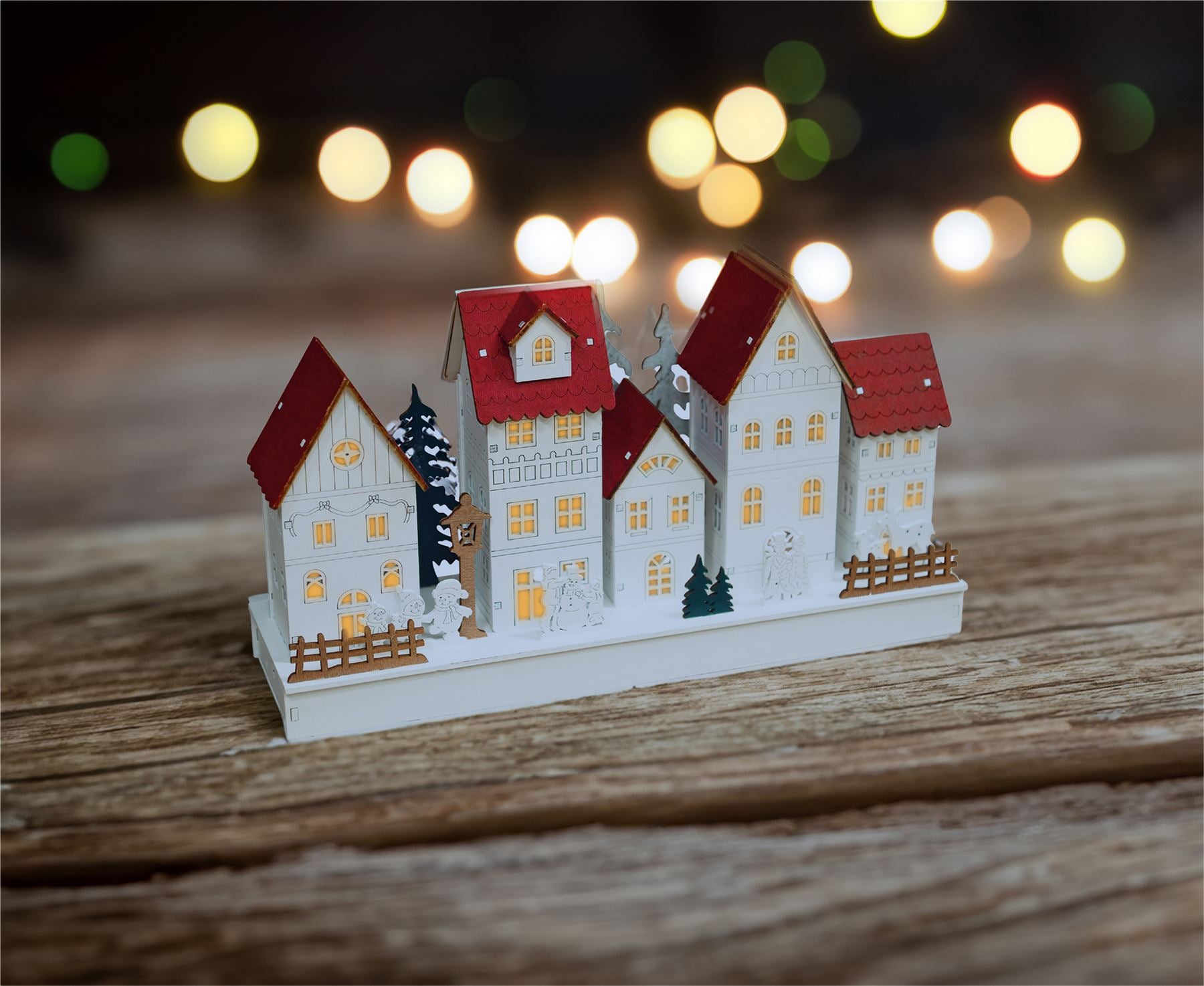 Christmas Wooden LED Light Up Festive Village Scene Decoration