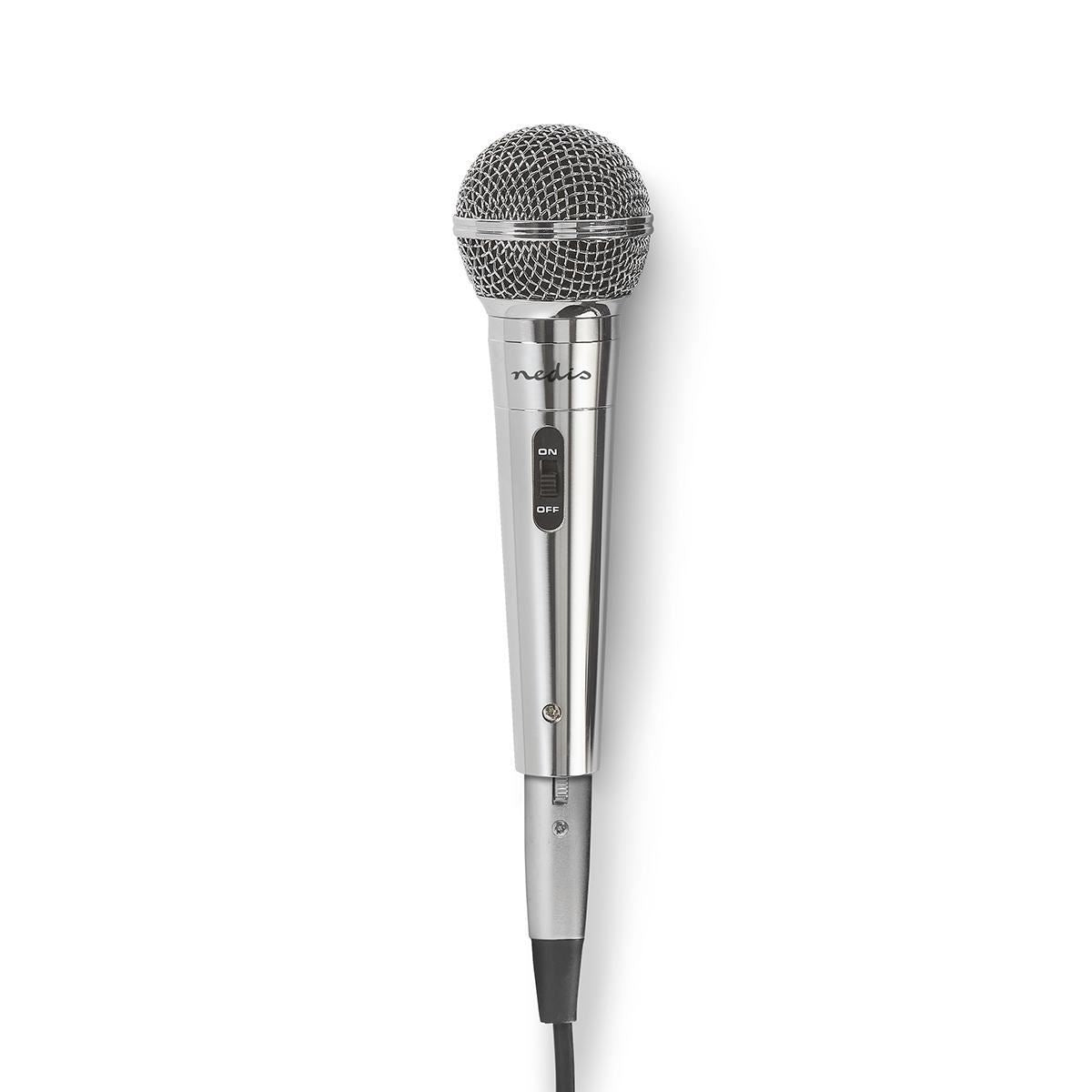 Nedis Uni-Directional Wired 6.5mmm Dynamic Microphone, On/Off, sensitivity 72dB +/- 3dB, 80Hz-13kHz, Wired 5m - Metal Silver