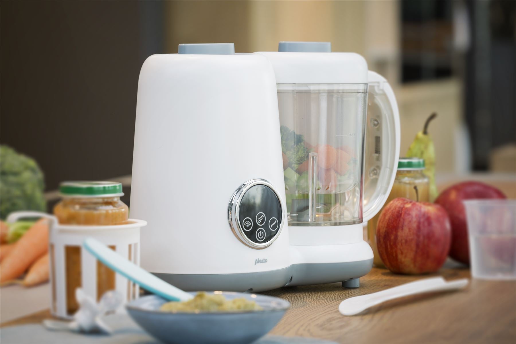Alecto 5-in-1 Baby Food Maker, One Step Baby Food Processor Blender Grinder Puree Maker, Blend, Warm, Sterilize, Steam Cook, BPA-Free