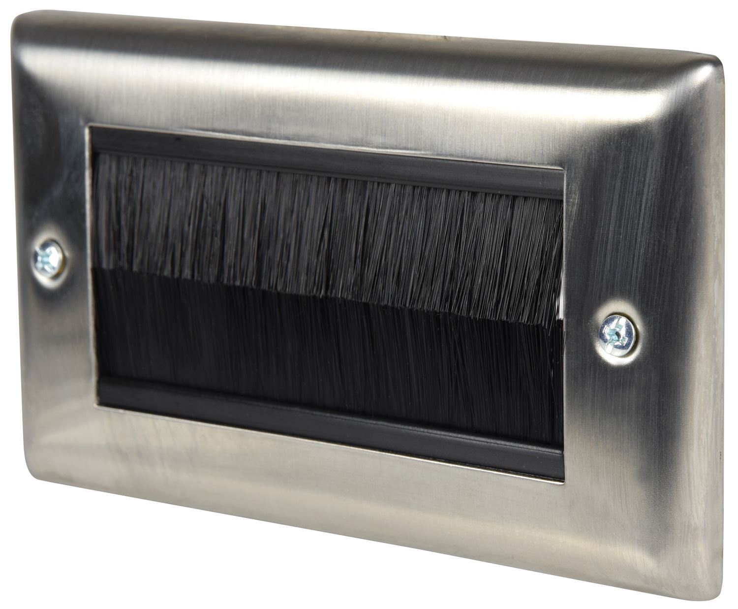 Av:link Brush Wall Plate, Double Gang Steel Flush Wall Mounted Faceplate for Outlets, Sockets and Tidy Wire and Cable - Steel