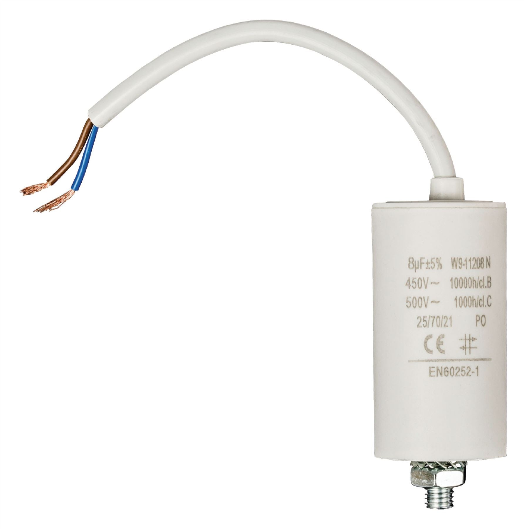 Nedis Capacitor 8.0uf / 450 V + cable, Motor Start Run, Cylindrical, White