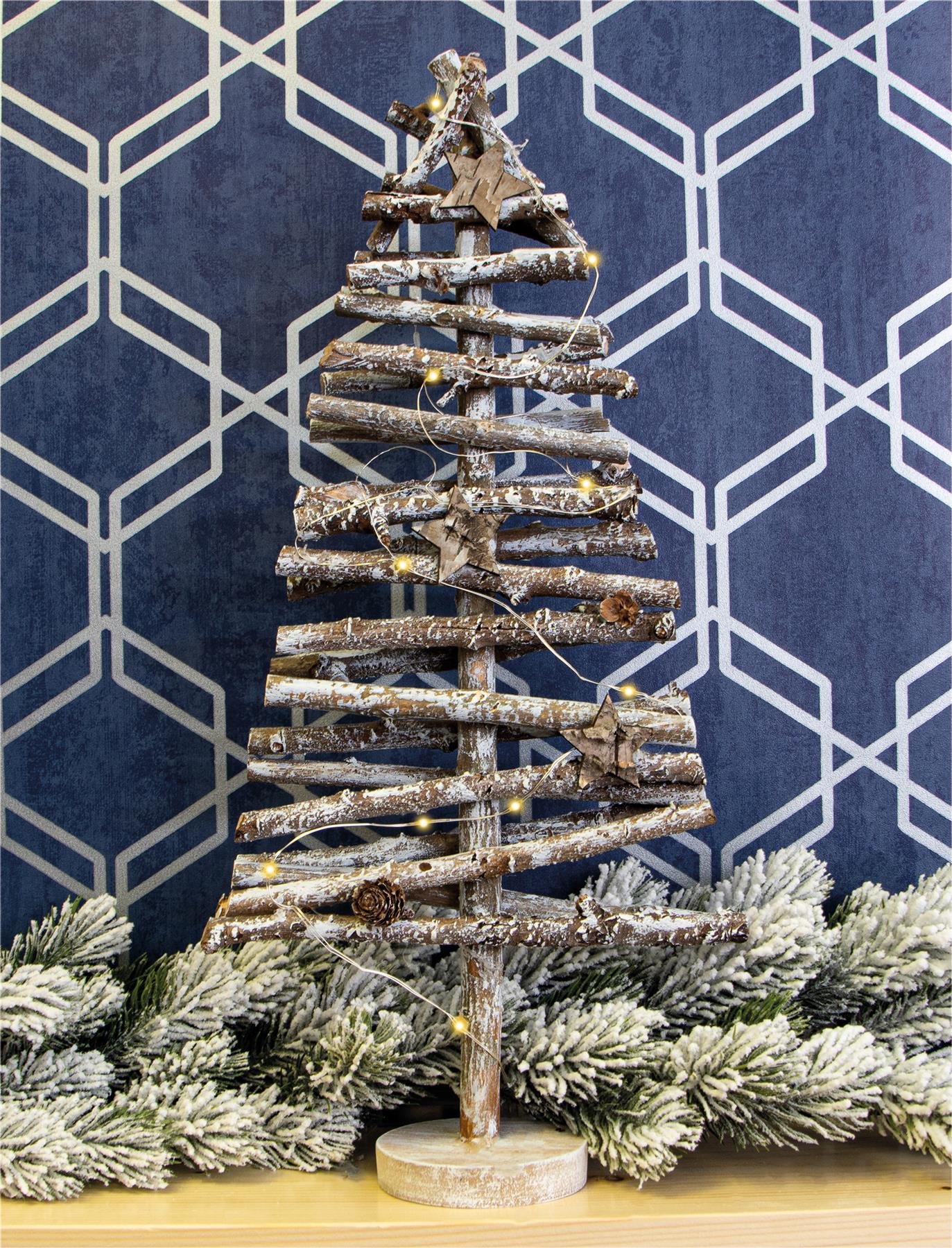 Battery Powered Birch Wood Christmas Tree Light Effect with LED String Lights