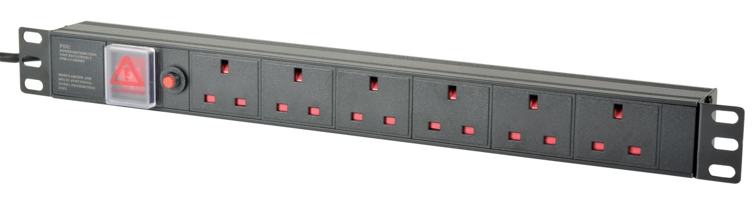 Mercury 6-Way Horizontal 13A Switched PDU 19-Inch 1U Standardised Power Distribution Unit 1.8m Lead