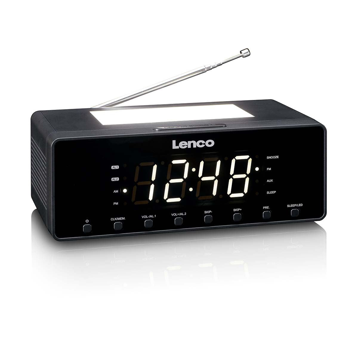 Lenco FM Alarm Clock Radio with Night Light | Black