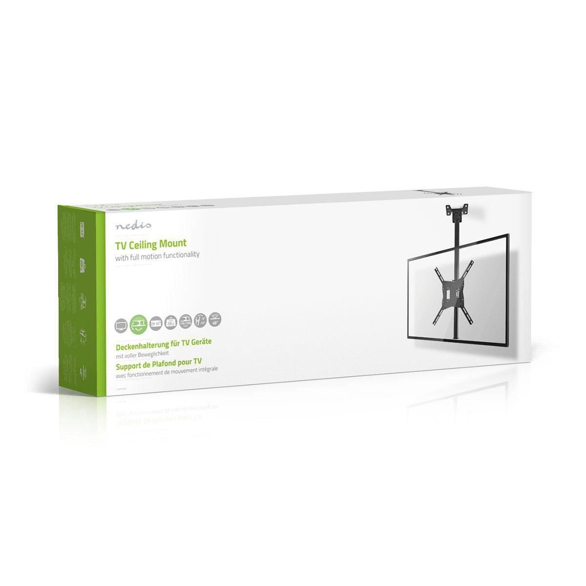 Nedis Full Motion TV Ceiling Mount | 26 - 42 " | Maximum supported screen weight: 20 kg | Tiltable | Rotatable | Minimum ceiling distance: 716 mm | Maximum ceiling distance: 1160 mm | 1 Pivot point(s) | Steel | Black