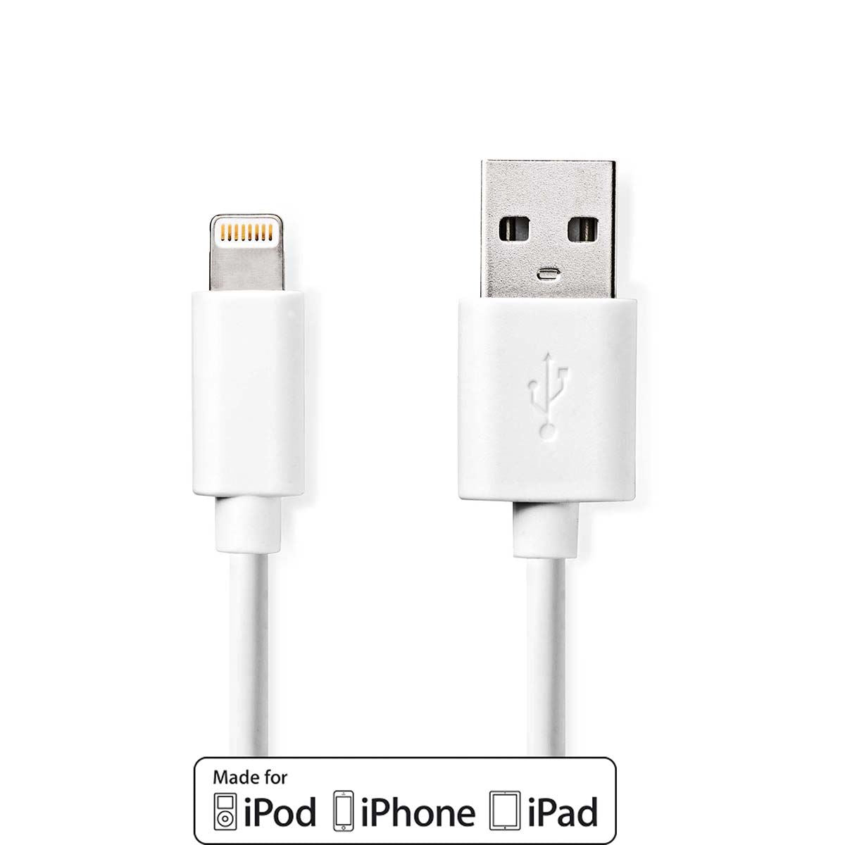 Nedis Lightning Cable | USB 2.0 | Apple Lightning 8-Pin | USB-A Male | 480 Mbps | Nickel Plated | 1.00 m | Round | PVC | White | Label