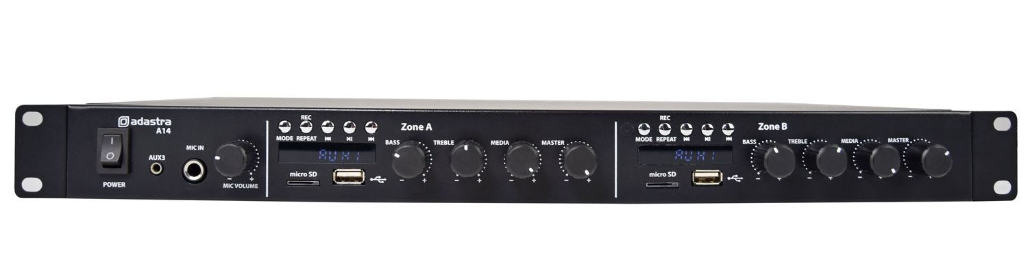 Adastra A14 Dual Stereo Mixer-Amplifier PA System 4 x100W 1U