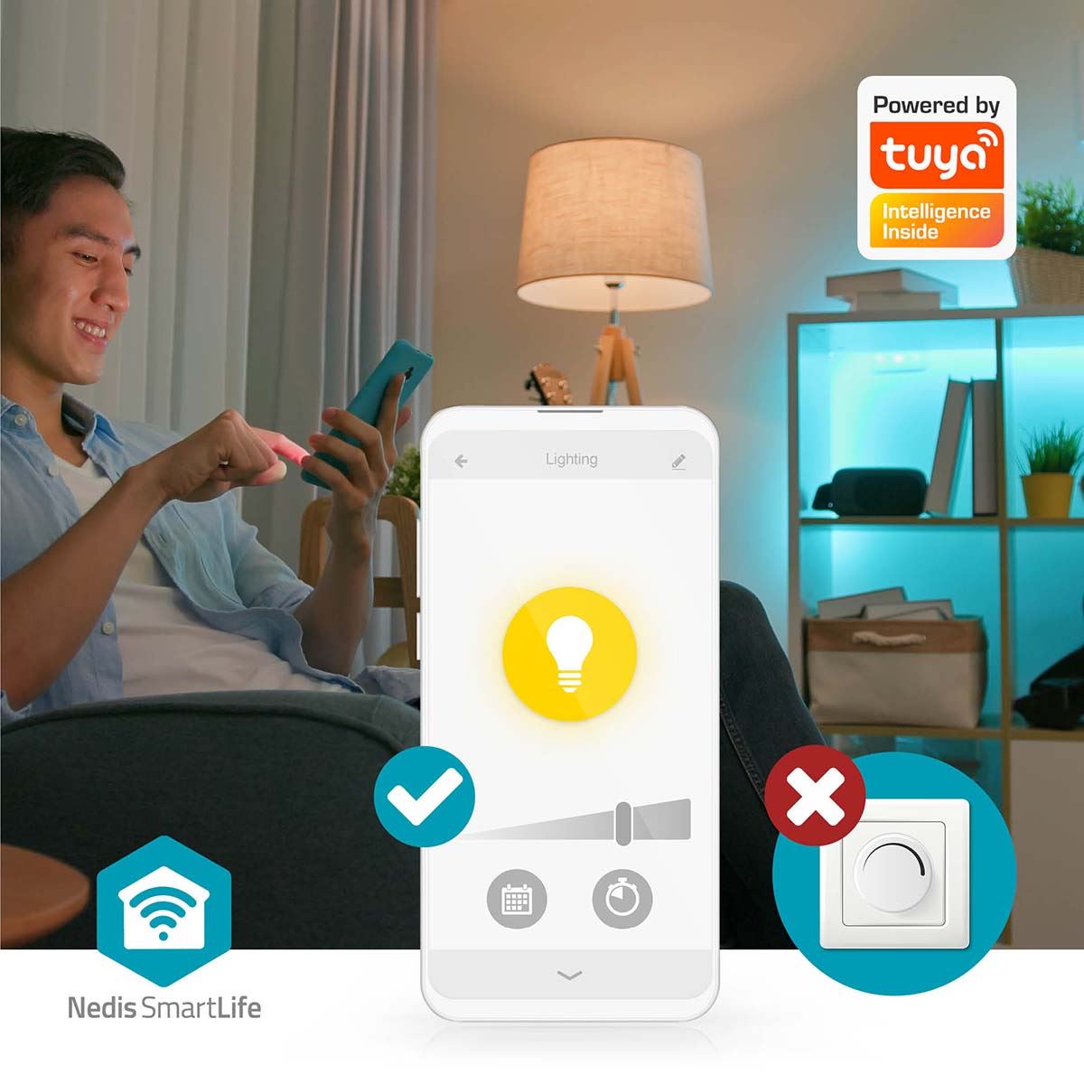 Nedis SmartLife Wi-Fi LED Downlight Spot, 2700-6500K Warm to Cool White, RGB, App & Voice Control, Timer Function, Loop in Loop Out, Adjustable Beam Angle, Compatible with Alexa & Google Home