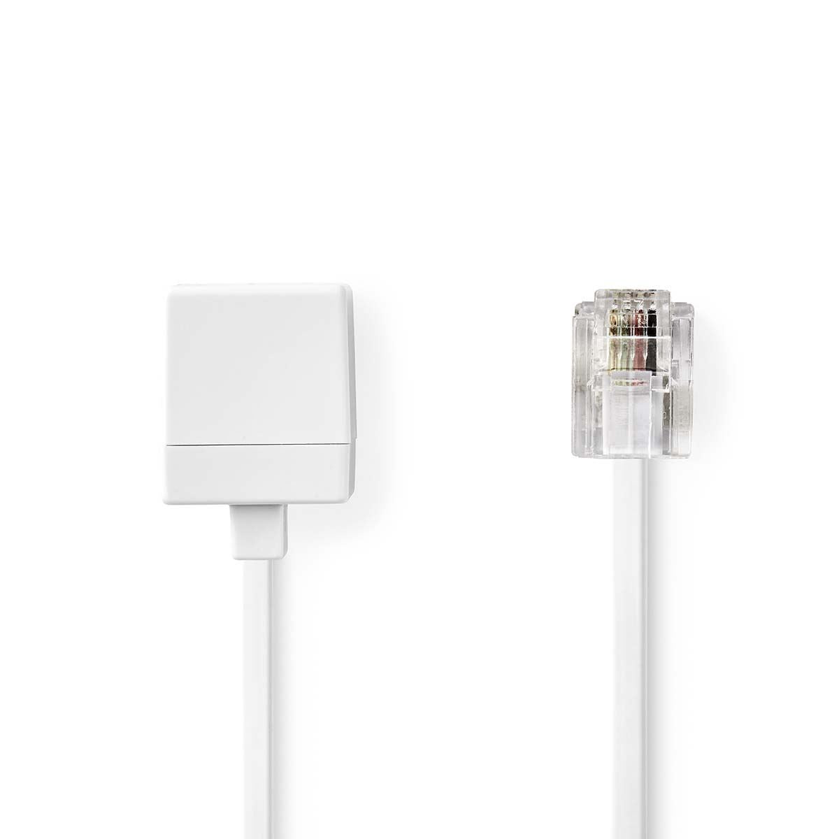 Nedis Telecom Extension Cable | RJ11 Male | RJ11 Female | 10.0 m | Cable design: Flat | Plating: Gold Plated | Cable type: RJ11 | White | Label