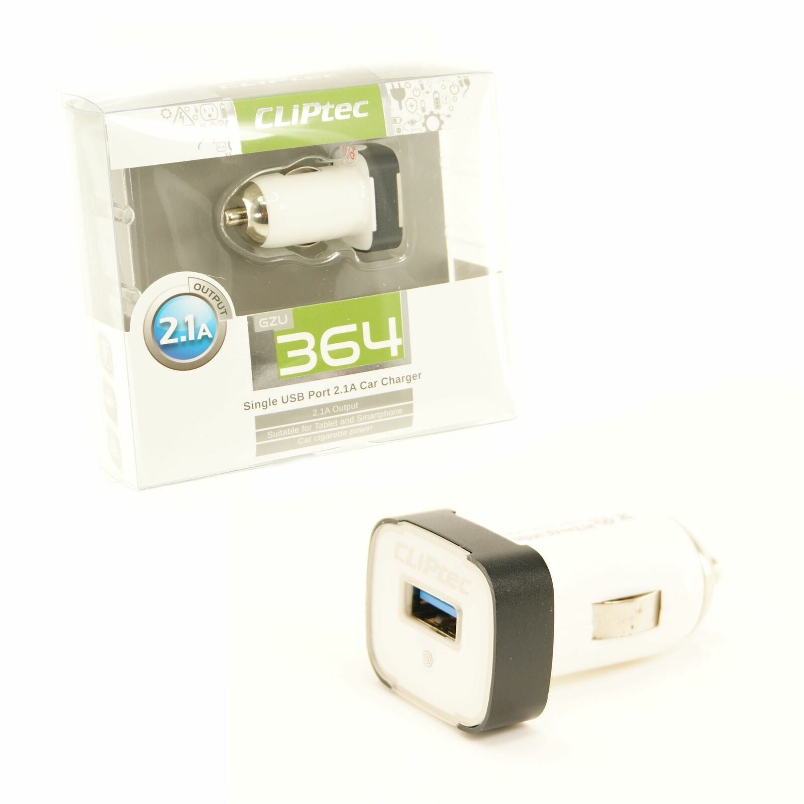 CLiPtec USB 5V 1A Single In-Car Charger Ideal for Older Devices - White