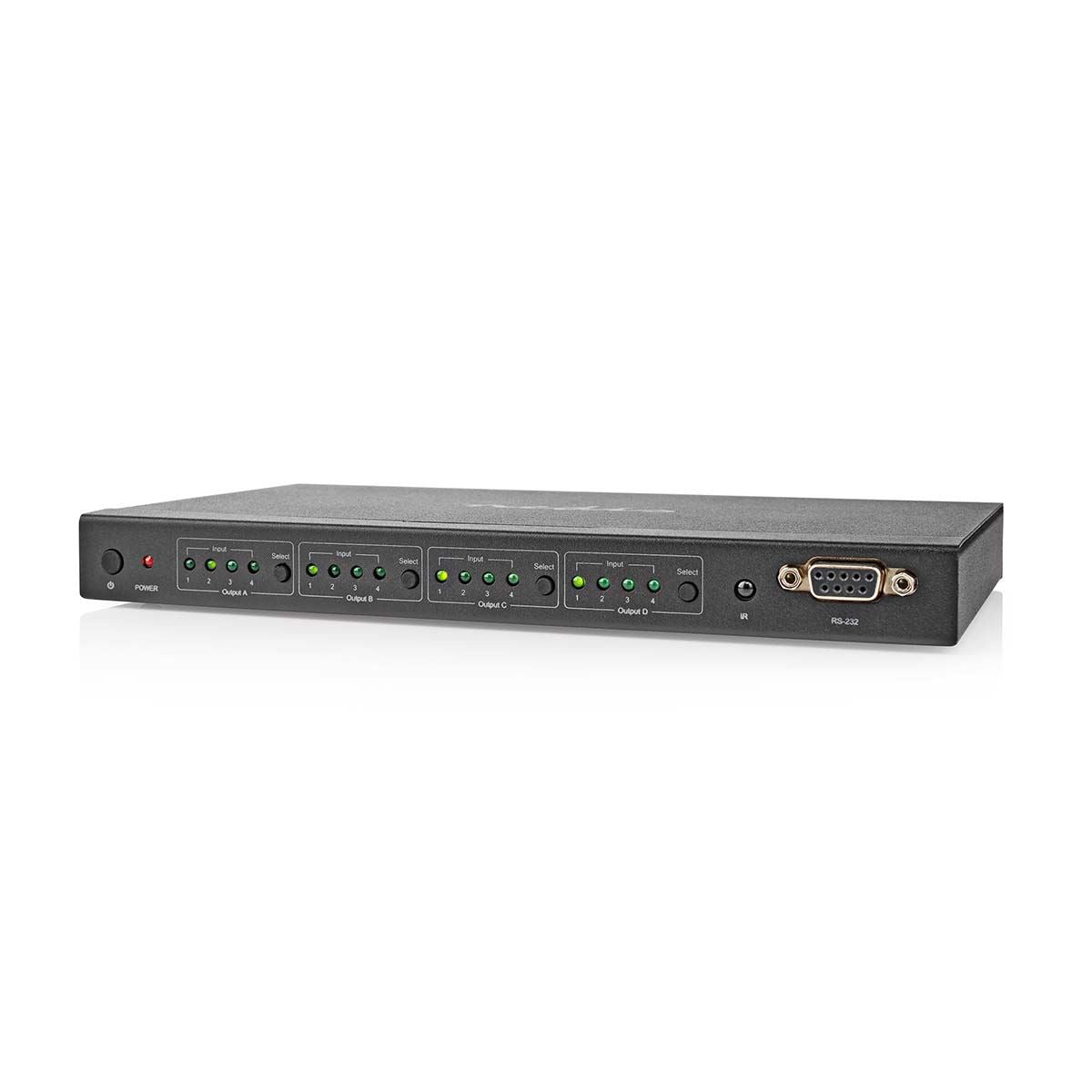 Nedis HDMI™ Matrix Switch | 4 x 4 port(s) | DC Power / 1x RS232 / 4x HDMI™ Input | 4x HDMI™ Output | 4K@60Hz | 18 Gbps | Remote controlled | Metal | Black