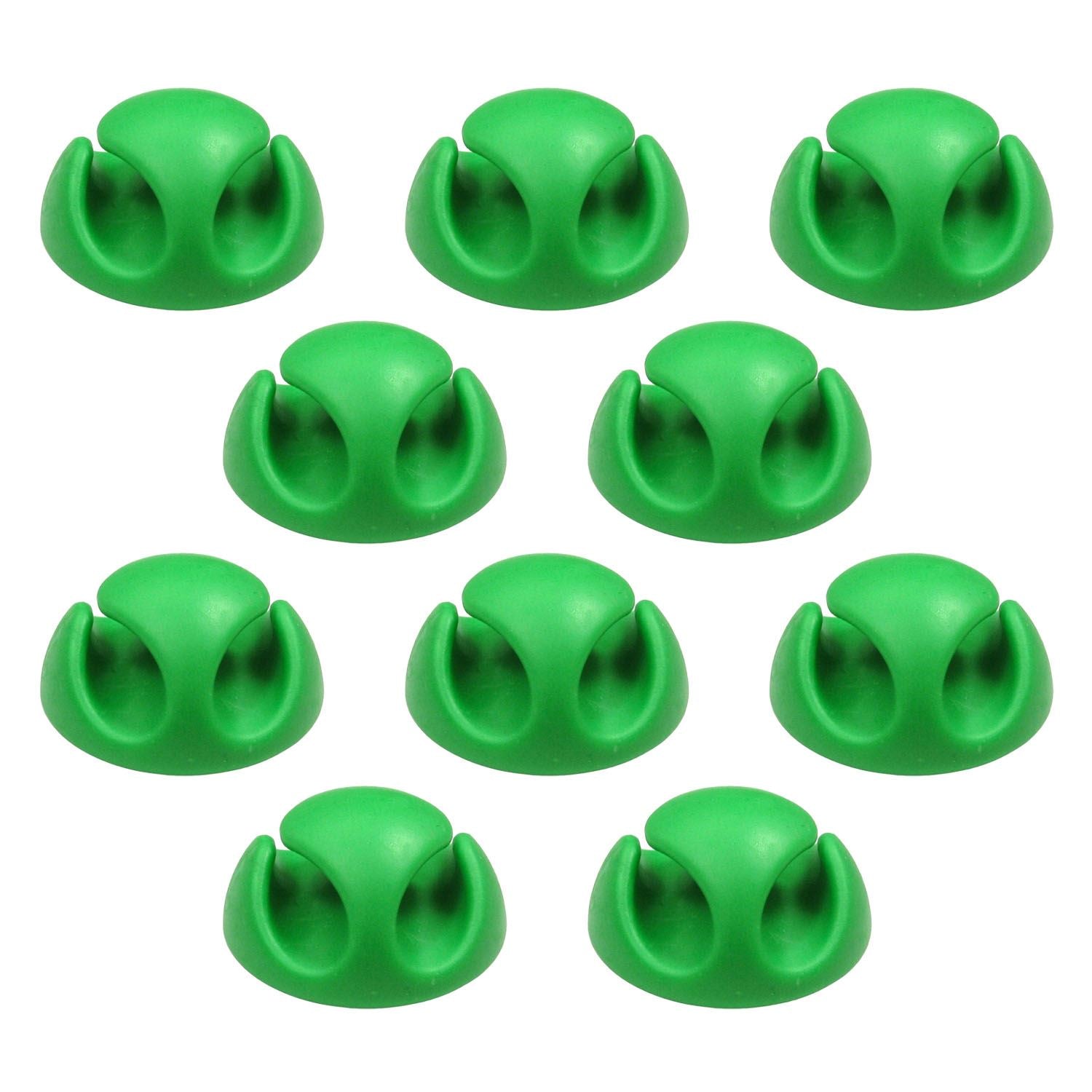 Ex-Pro 10 Pack Double Cable Desk Tidy Clips, Self Adhesive Cord Holder Clips for USB Power Wire PC Office Home, Green