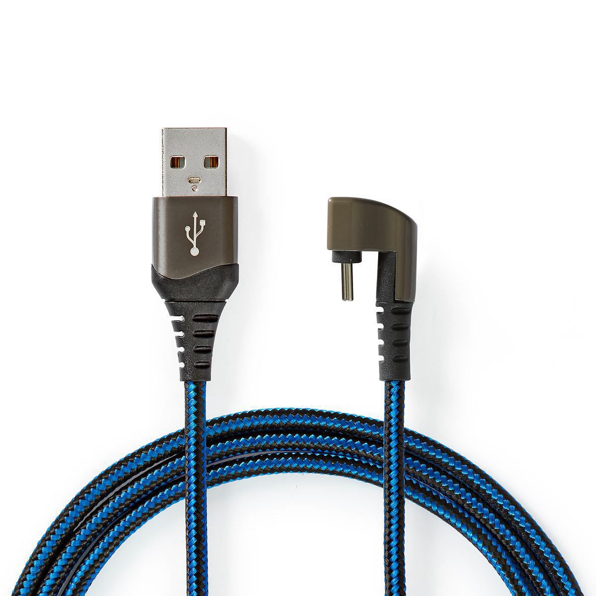 Nedis USB Cable | USB 2.0 | USB-A Male | USB-C™ Male | 480 Mbps | Gold Plated | 2.00 m | Round | Braided / Nylon | Black / Blue | Cover Window Box