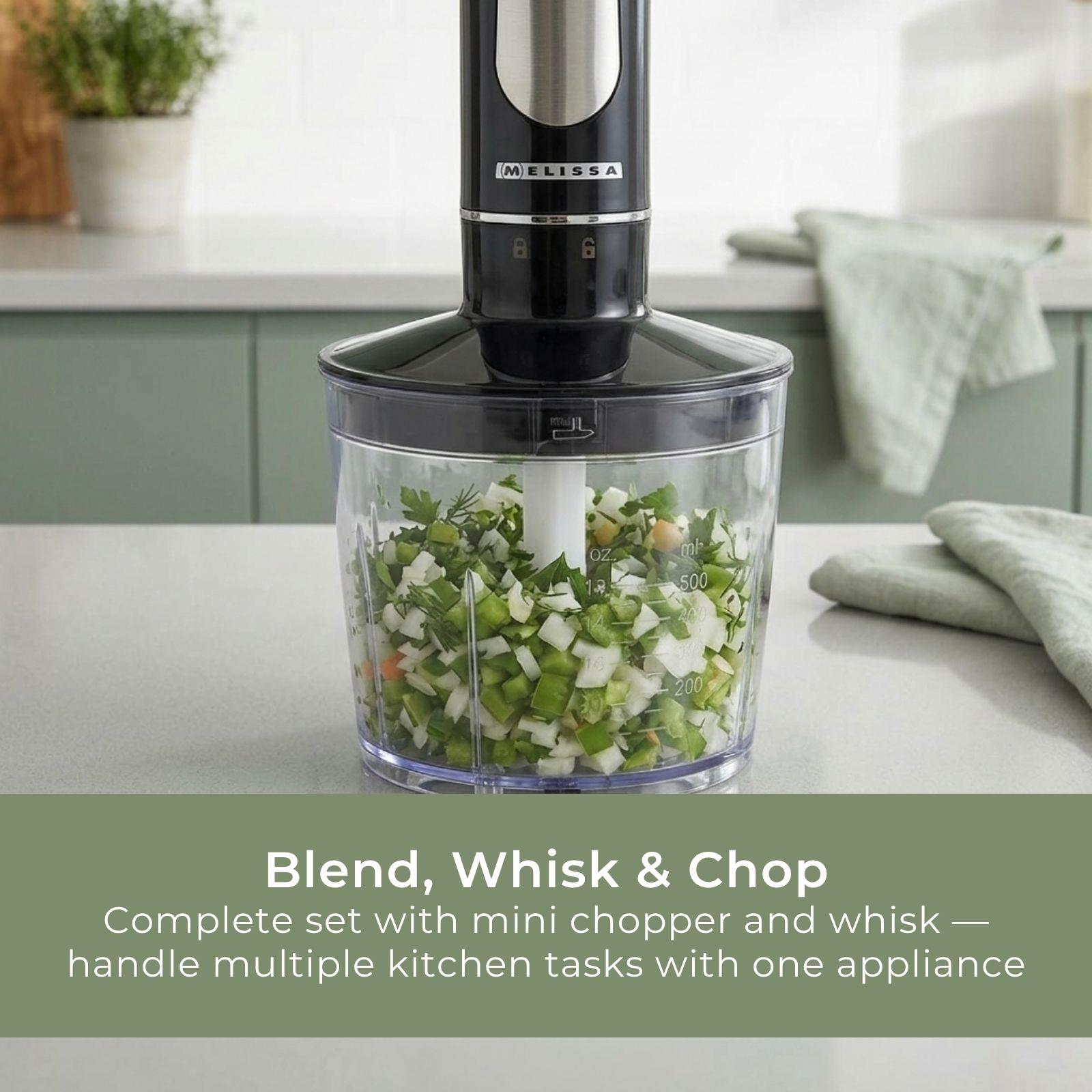MELISSA 600W Hand Blender, Handheld Stick Immersion Mixer with Stainless Steel Blades, Ideal for Smoothies Shakes Baby Food Soup Purees & Sauces