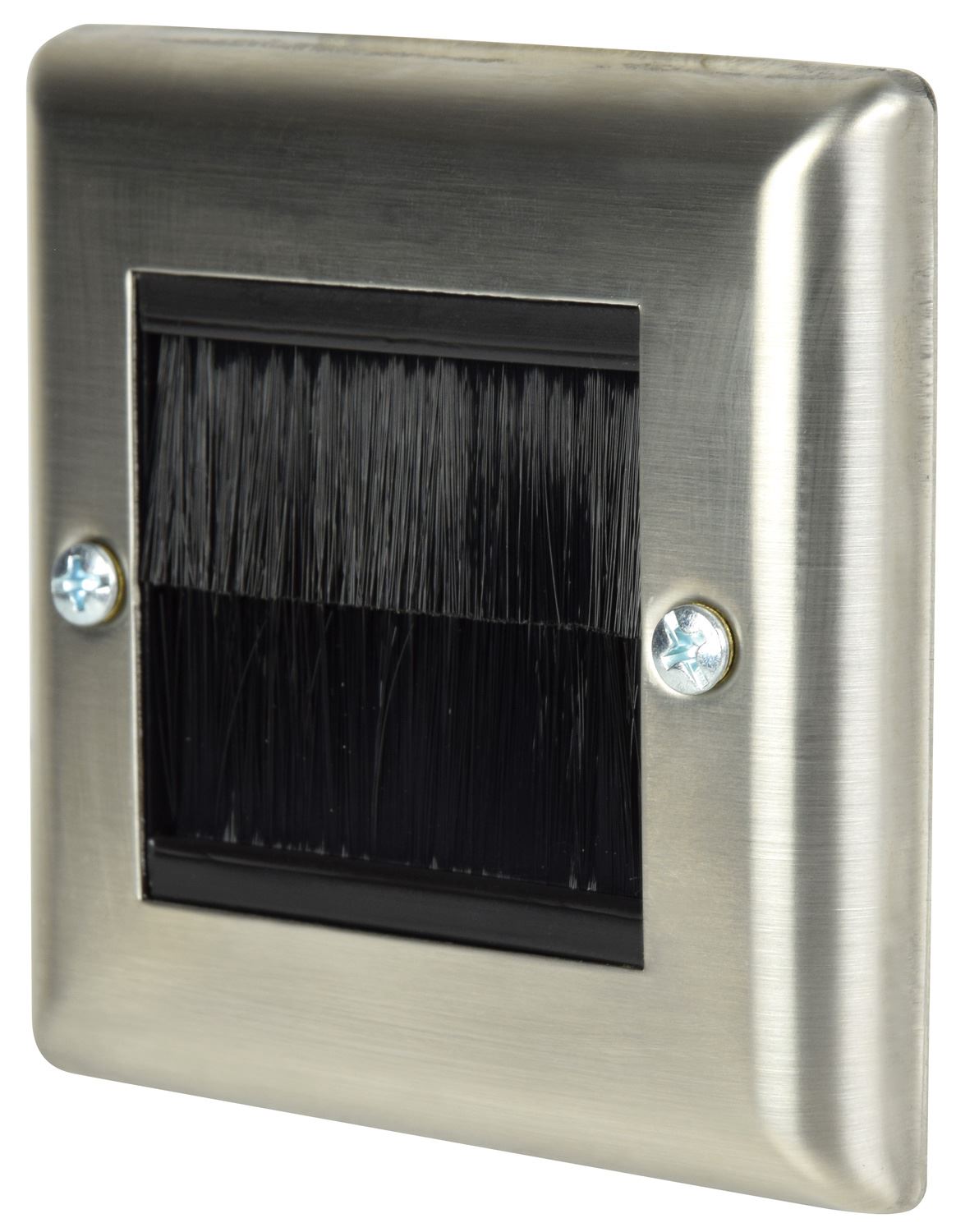 Av:link Brush Wall Plate, Single Gang Steel Flush Wall Mounted Faceplate for Outlets, Sockets and Tidy Wire and Cable - Steel