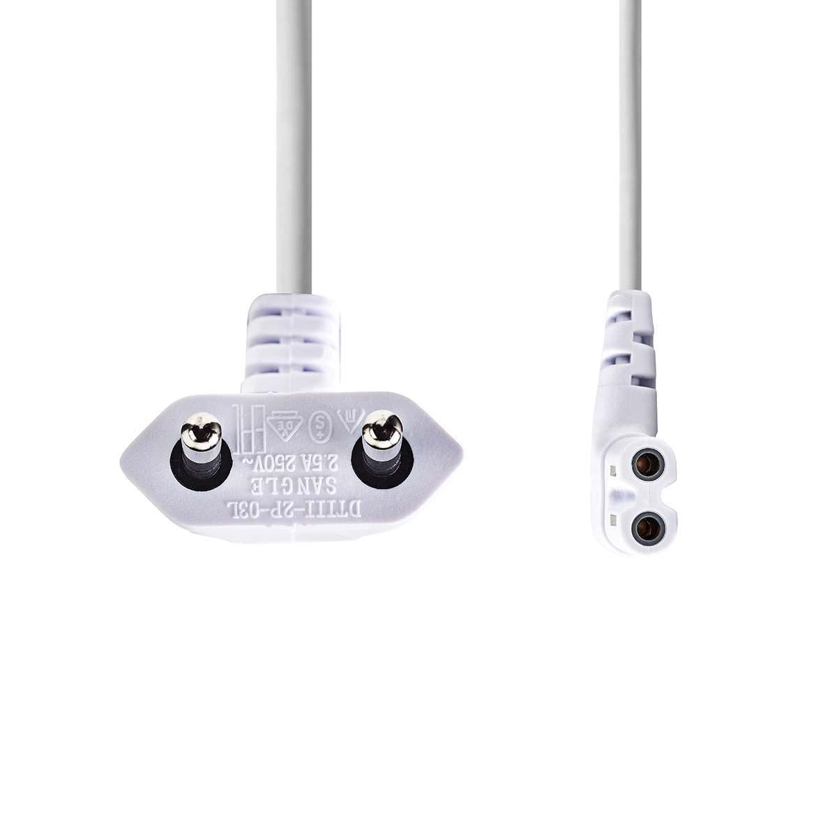 Nedis Power Cable | Euro Male | IEC-320-C7 | Angled | Angled Left | Nickel Plated | 2.00 m | Flat | PVC | White