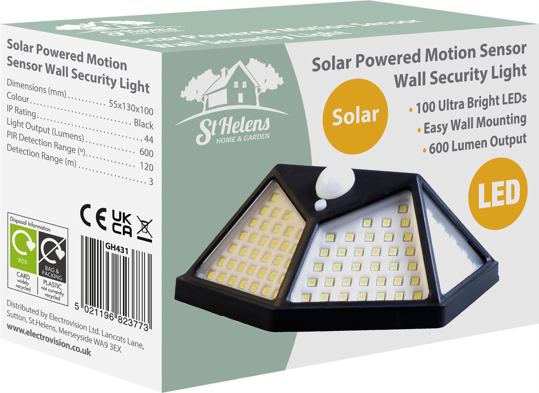 Solar Powered PIR Motion Sensor Wall Security Flood Light with 100 LEDs