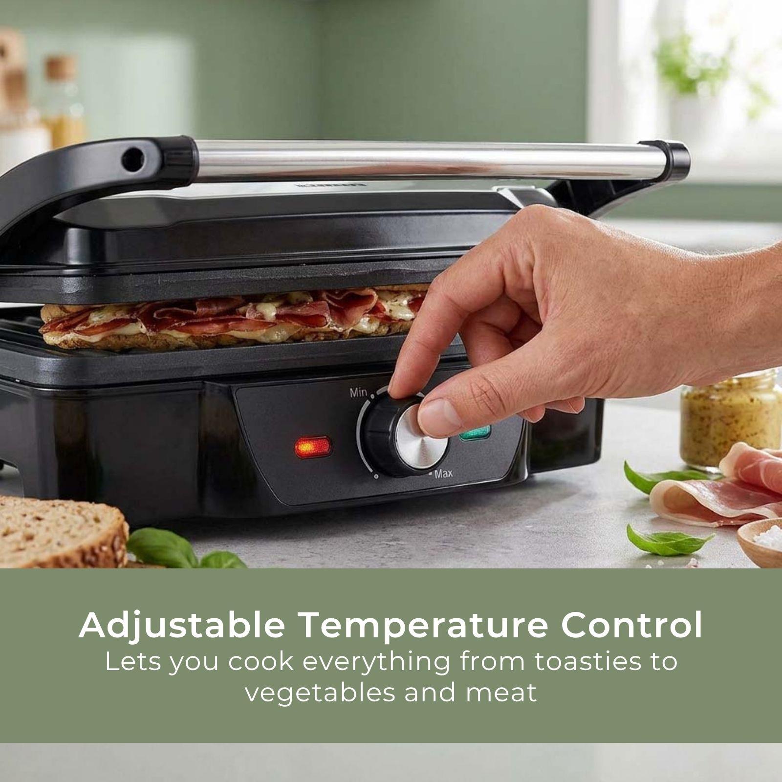 MELISSA 2-in-1 Electric Panini Press & Grill, Fold-Out, 1600W with Non-Stick Reversible Plates, Adjustable Temperature Control & Drip Tray