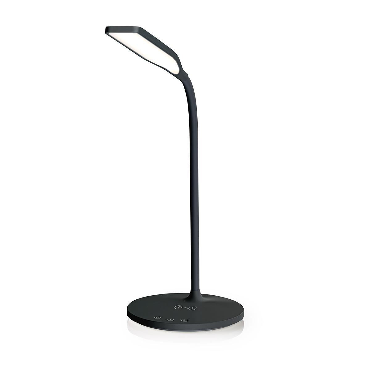 Nedis LED Desk Lamp with Fast Wireless Charger for Qi-Enabled Device, Table Lamp with 3 Colour Temperatures, Brightness Levels, Adjustable Gooseneck, 40 Minute Timer - Black