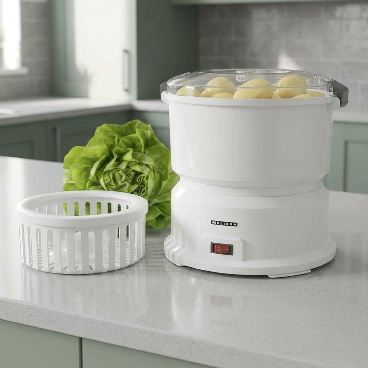 MELISSA 85W Electric Potato Peeler Machine 1KG Potato Rumbler Electric with Container for Peeling Potatoes and Spin Drier Salad/Vegetables to Remove Excess Water