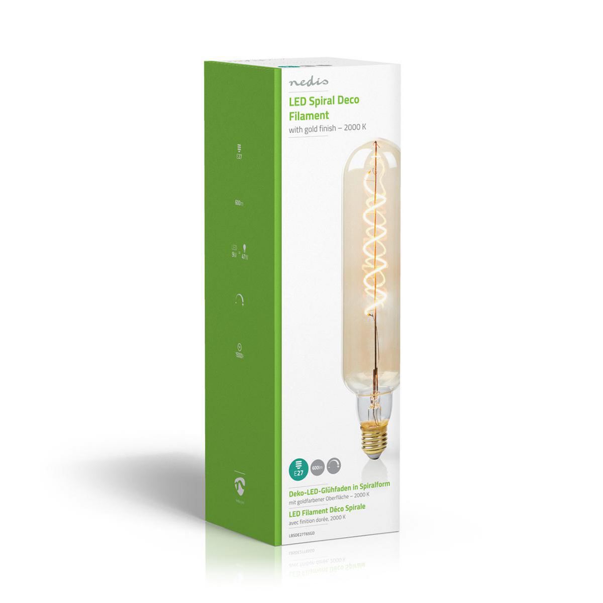 Nedis LED Filament Bulb E27, Dimmable Spiral T65, 600lm, 8.5W, Gold Smoke Glass, Eco-Friendly with 15,000h Lifespan