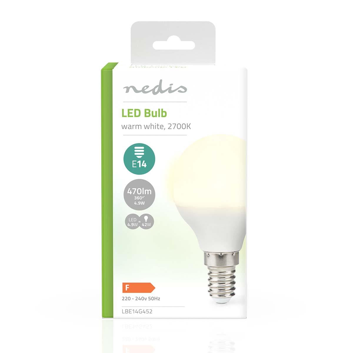 Nedis LED Bulb E14 | G45 | 4.9 W | 470 lm | 2700 K | Warm White | Frosted | 1 pcs