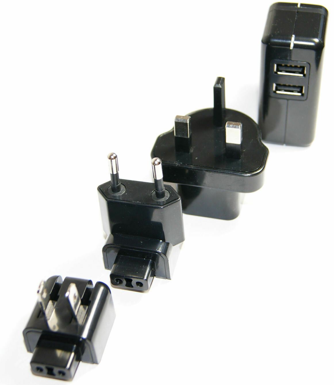 Ex-Pro Travel USB Charger 2.1 A | Number of outputs: 1 | UK USA EU Adapters | 2 x USB-A | Black