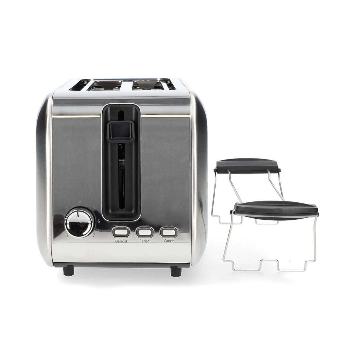 Nedis 2 Slice Toaster with Extra Long Slots, Bun Warming Rack, 7 Browning Settings, Defrost, Reheat and Cancel, 1450W