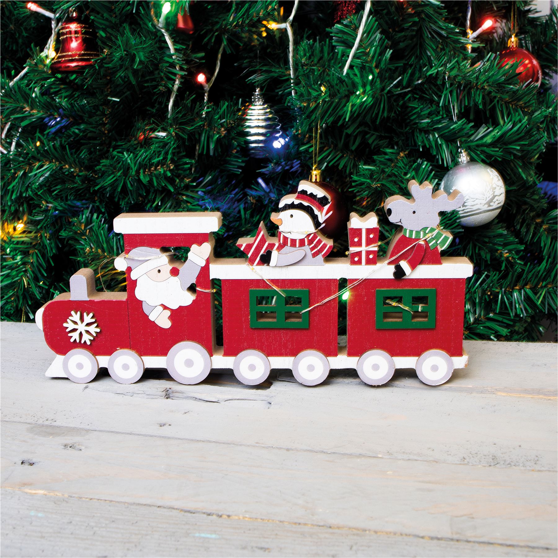 Battery Powered Christmas Train LED Light Ornament with Santa Snowman and Reindeer