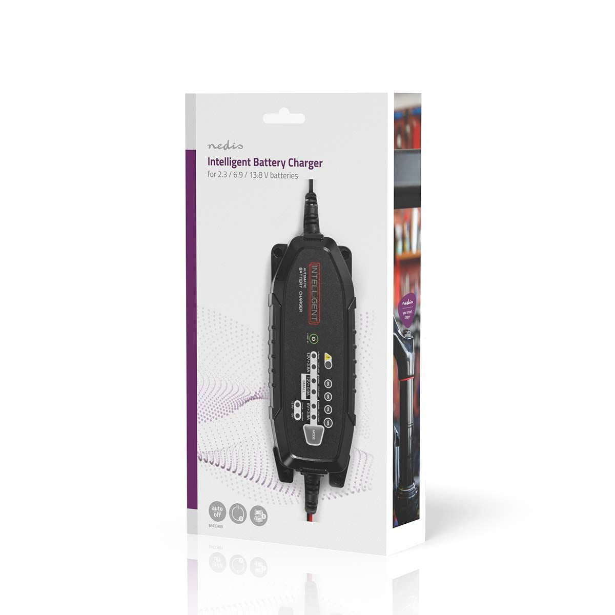 Nedis Lead-Acid Battery Charger | 6 / 12 / 12.8 V DC | 3.8 A | Trickle charging | Battery Clamps | Battery type: AGM / Gel / Lead Acid / SLA / VRLA | Black