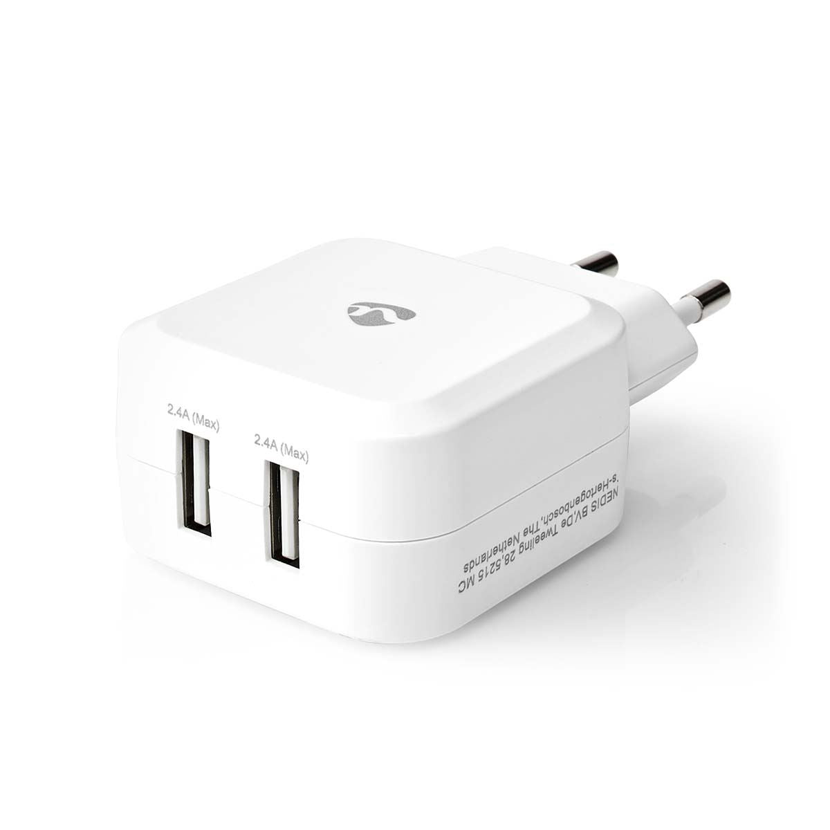 Nedis EU Euro Travel Wall Charger | 24 W | Quick charge feature | 2x 2.4 A | Number of outputs: 2 | 2x USB-A | No Cable Included | Single Voltage Output | White