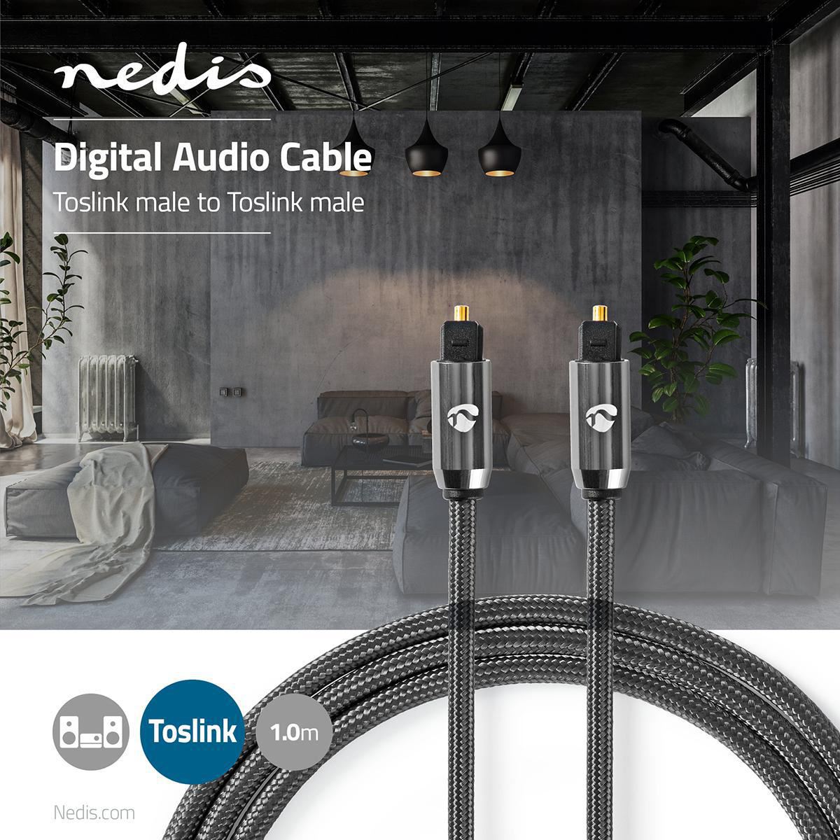 Nedis Optical Audio Cable | TosLink Male | TosLink Male | 1.00 m | Round | Cotton | Gun Metal Grey | Cover Window Box