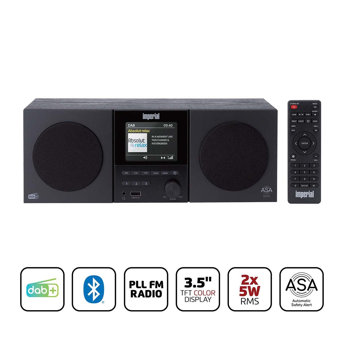 Imperial DABMAM 220BK Compact DAB+, FM Stereo Radio with Bluetooth Speaker & Remote Control - Black