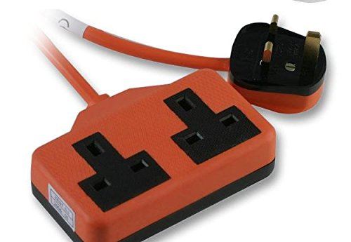 2 Gang 15m High Impact ABS Mains Extension Lead Socket 13A - Orange
