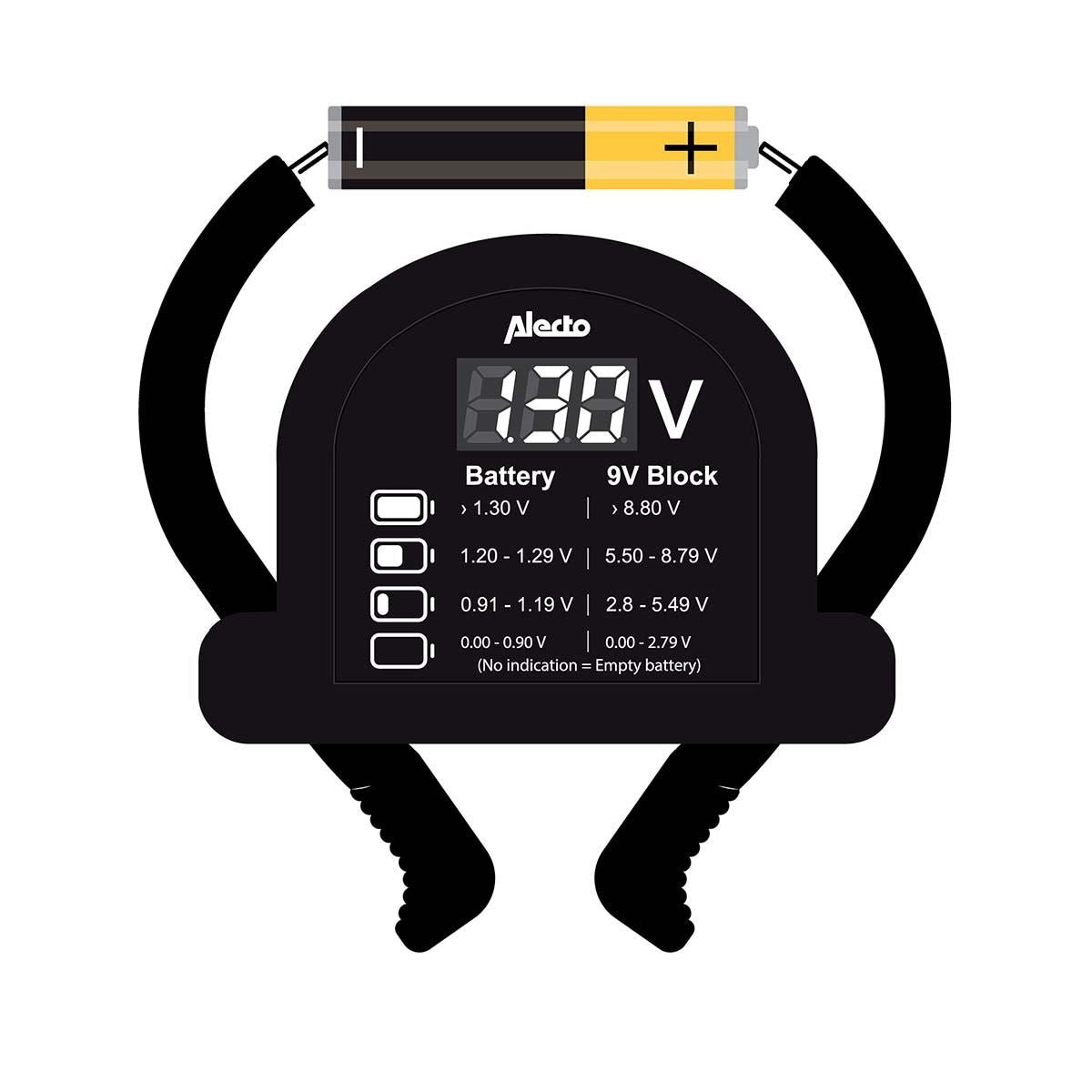 Alecto Digital LCD Battery tester for AA AAA C D 9V (PP3) & Button Cell Batteries - Black