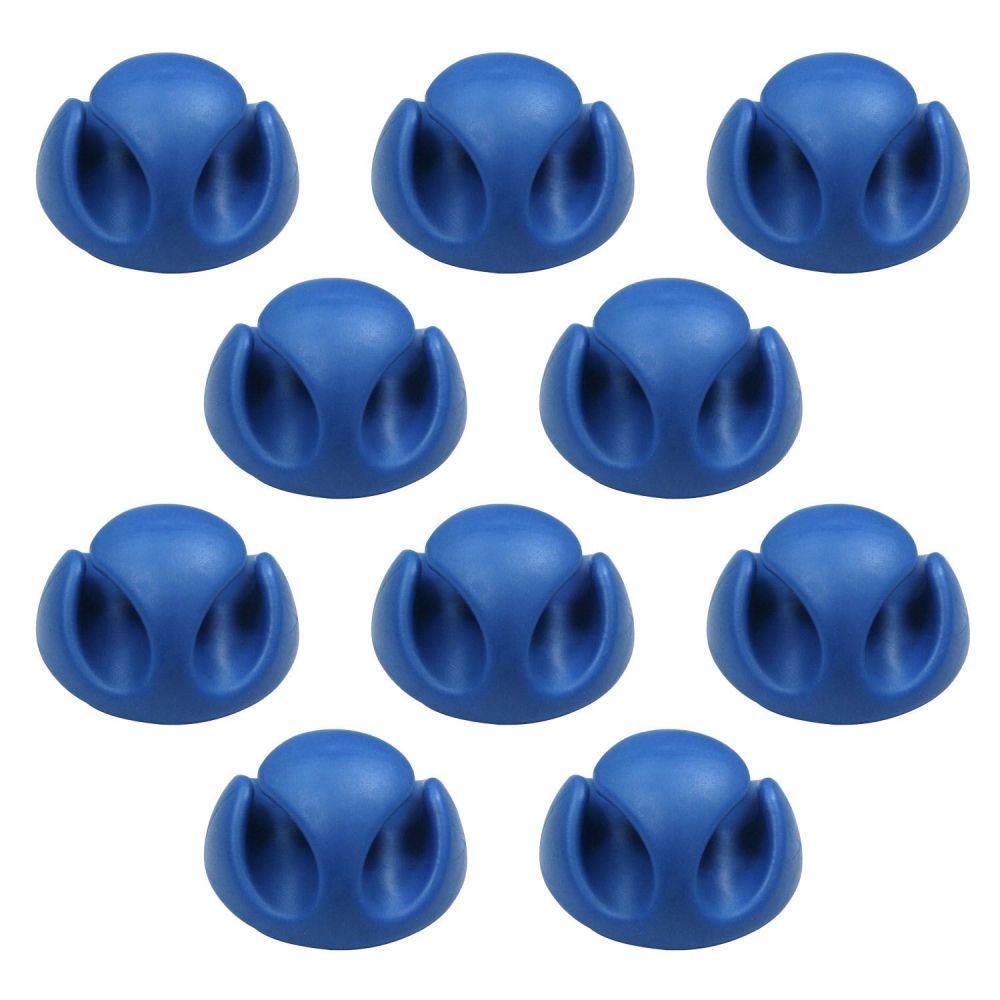 Ex-Pro 10 Pack Double Cable Desk Tidy Clips, Self Adhesive Cord Holder Clips for USB Power Wire PC Office Home, Blue