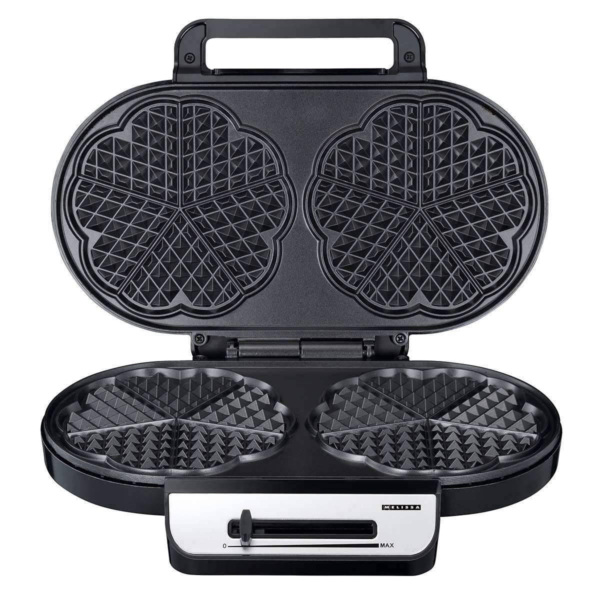 MELISSA Waffle Maker Iron, Double Heart Shape Waffle Machine with Non Stick Plates & Adjustable Temperature Control, 1200W - Black/Silver
