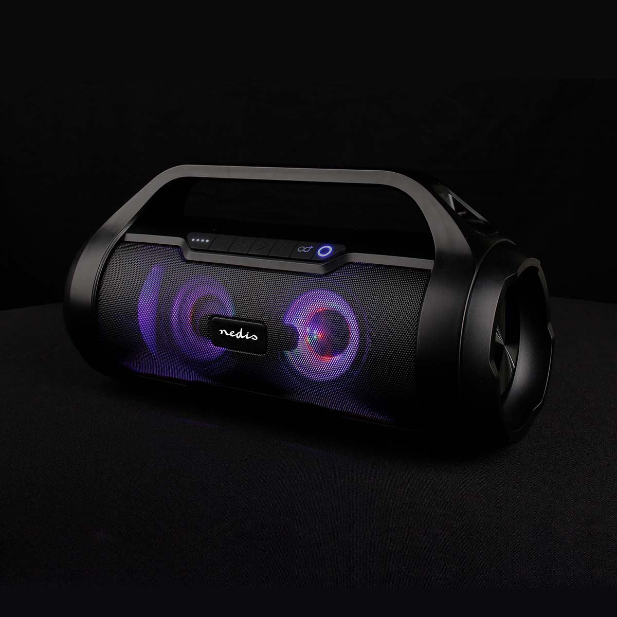 Nedis Bluetooth® Party Boombox | 6 hrs | 2.0 | 80 W | Media playback: AUX / Micro SD / USB | IPX5 | Linkable | Carrying handle | Party lights | Black