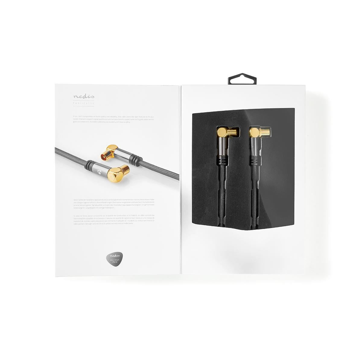 Nedis Coax Cable | IEC (Coax) Male | IEC (Coax) Female | Gold Plated | 75 Ohm | Quad Shielded | 5.00 m | Round | Cotton | Grey / Gun Metal Grey | Cover Window Box