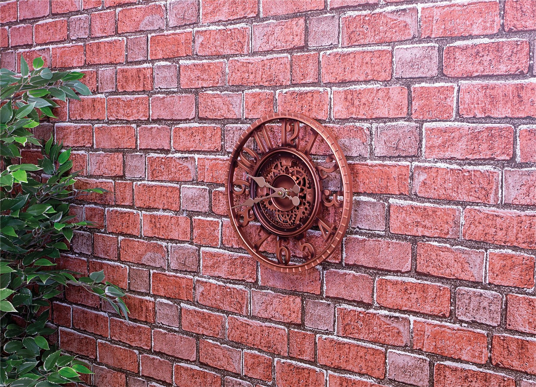 Vintage 30cm Outdoor Wall Clock with Open Face Industrial Cog and Wheel Gear Design for Garden - Bronze