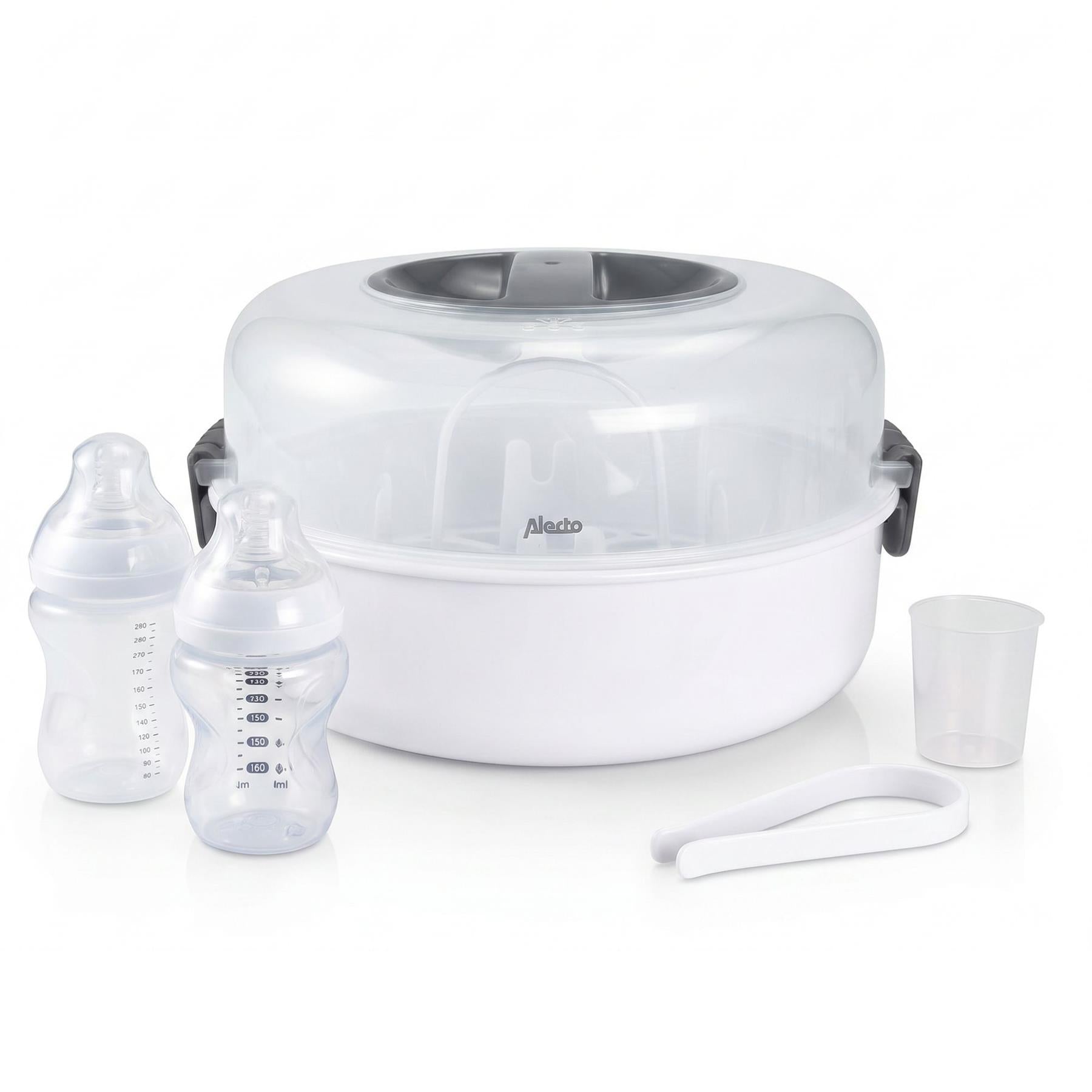 Alecto Microwave Steam Steriliser for Baby Bottles, Soothers, Breast Pumps and Feeding Accessories, Kills Viruses and 99.9% of Harmful Bacteria, 4-Minute Sterilisation Cycle