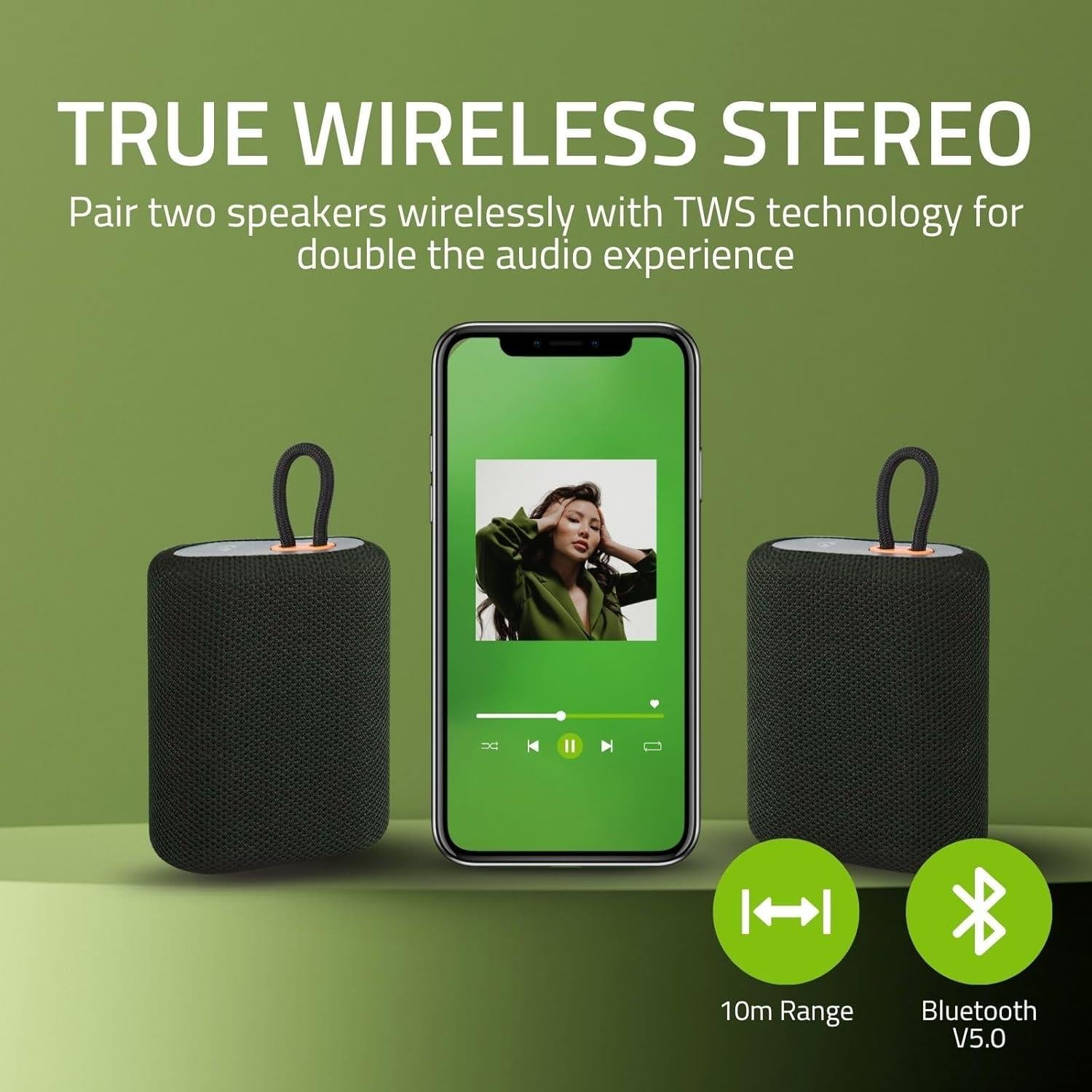 Nedis Portable Bluetooth Speaker, 7W Wireless Speaker with TWS, Carry Loop, MicroSD Playback, Crisp Sound & Bass, Built-In Mic, Compact Design, Bluetooth 5.3, USB-C Charging � Black