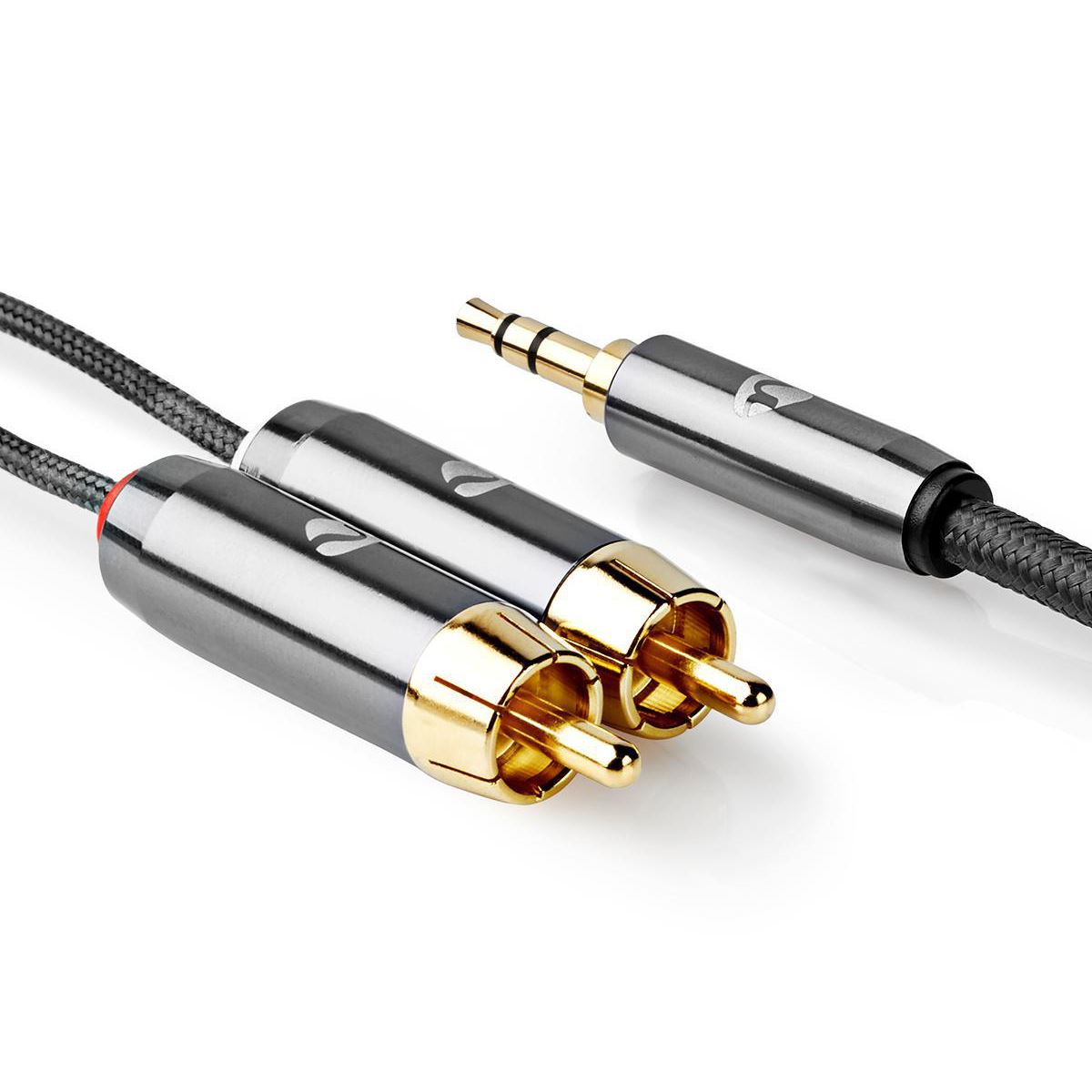 Nedis Stereo Audio Cable | 3.5 mm Male | 2x RCA Male | Gold Plated | 1.00 m | Round | Grey / Gun Metal Grey | Cover Window Box